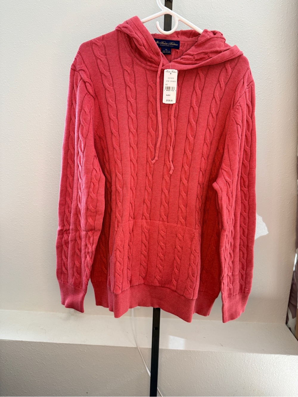 Brooks Brothers Cable-Knit Hooded Sweater - Coral Pink